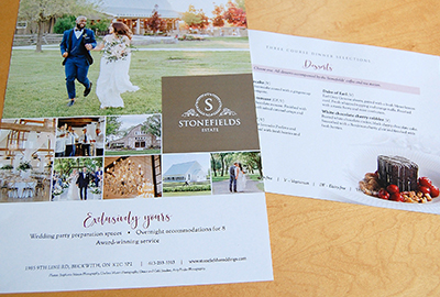 Magazine ad and a page of a menu for Stonefields Estate