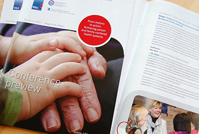 National Health Leadership Conference program brochure cover and interior featuring a close up photo of two hands - elderly and baby