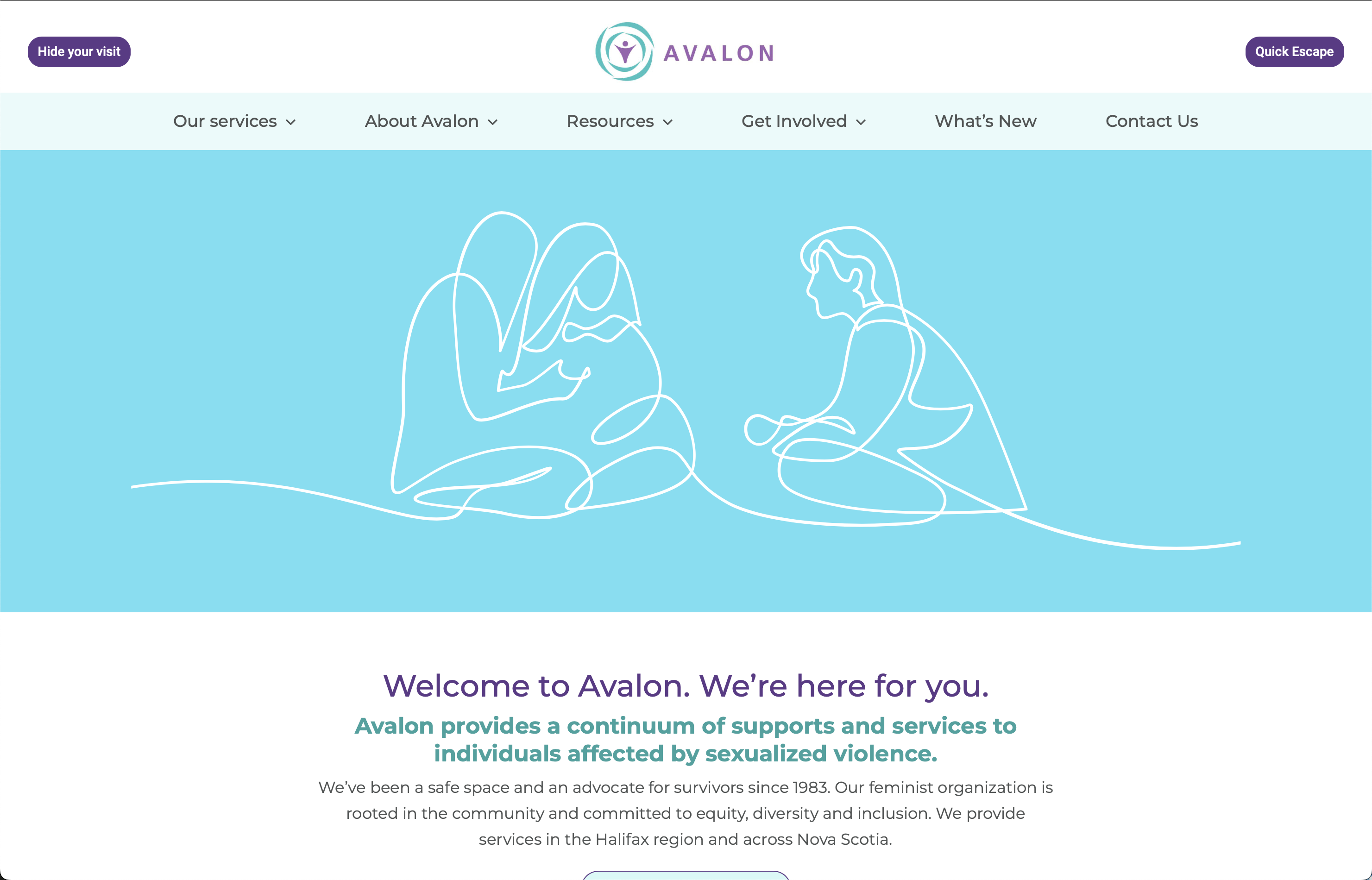 Screen Capture of the home page of Avalon